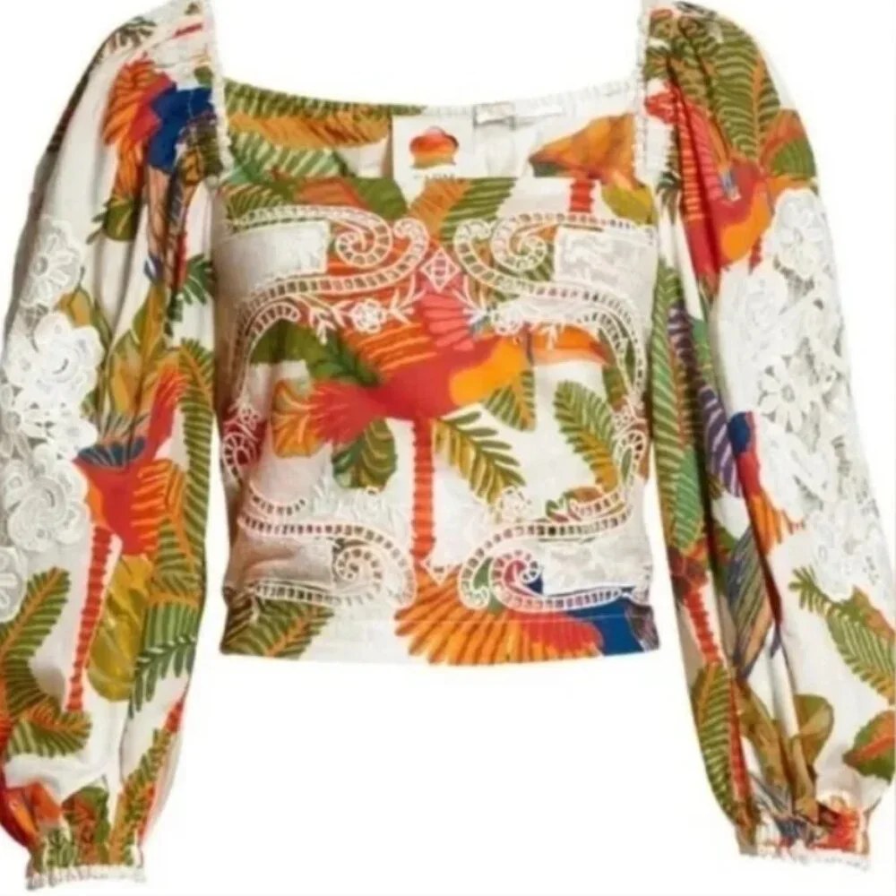 NWOT FARM Rio for Anthropologie Forest Birds Embroidered Top Blouse S $188